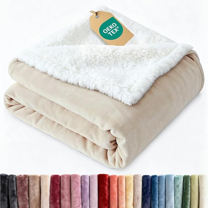 Sherpa Fleece Blanket Twin Size - Reversible Sherpa Fleece Twin Blanket - Super Soft Double Sided for Bed, Sofa, Couch - Thick, Warm, Fuzzy and Plush - Luxurious Bedding for Winter - Ivory, 60" x 80"
