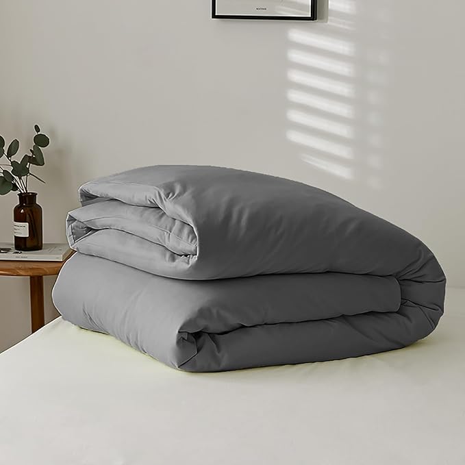 Cottonight Grey Comforter Set King Men Dark Gray Bedding Comforter Set King Size Solid 3Pcs Bed Set Modern Cozy Breathable Gray Bedding Comforter Sets for Women Men