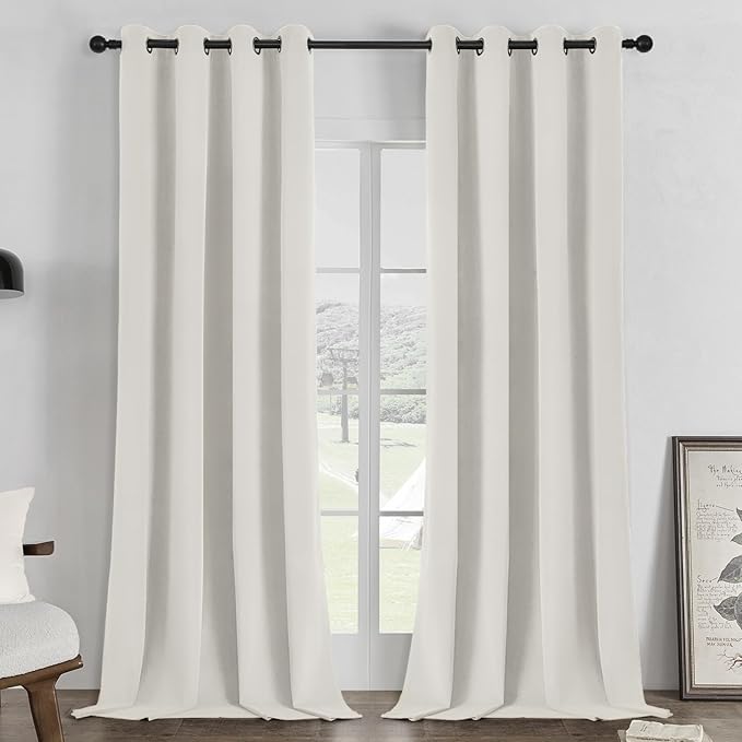 Joydeco White 100% Blackout Curtains 72 Inch 2 Panels, Luxury Thermal White Velvet Curtains for Bedroom Living Room, Soundproof Blackout Window Drapes, Grommet Top (52W x 72L)