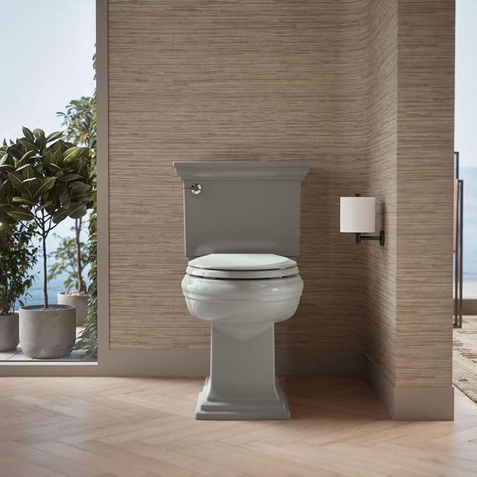 "KOHLER 4636-RL-95 Cachet ReadyLatch Elongated Toilet Seat Slow Close, Soft Close Toilet Seat Quiet Lid, Contoured Grip-Tight Bumpers Installation Hardware, Apartment Essentials, Ice Grey "
