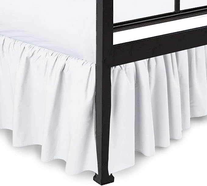 Ruffled Bed Skirt with Split Corners, White, Full 14 Inch Drop Bedskirt, Hotel Quality Brushed Microfiber Wrinkle Free Dust Ruffle Bed Skirt Full Size