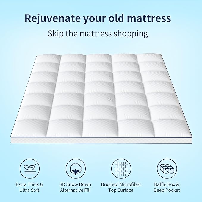 Queen Mattress Topper for Back Pain, Extra Thick Pillowtop, Cooling and Plush Mattress Pad Cover Bed Topper Protector with 8-21 Inch Deep Pocket
