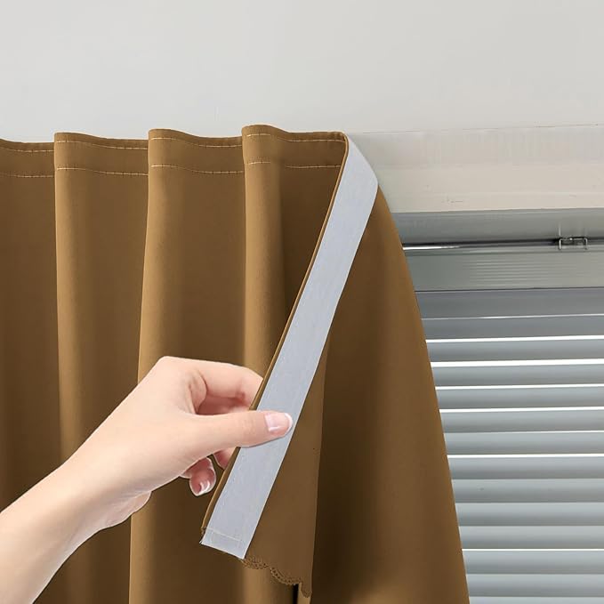 Self Adhesive Curtains, Stick Curtain Blackout Shades Window Cover Curtains for Living Room No Drilling, 47" W X 96" L, Brown, 1 Panel