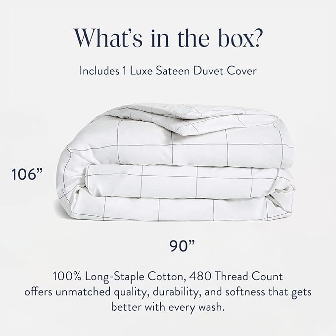 Brooklinen Luxury Sateen Duvet Cover - 100% Cotton, King/California King Size in Window Pane with Extra-Long Corner Ties and Button Closure - Best King/Cali King Duvet Covers