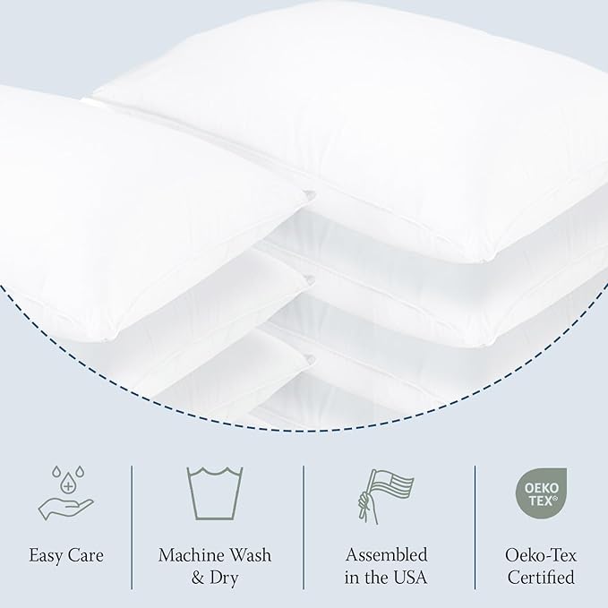 DOWNLITE 4-Pack Set of Hotel Style Hypoallergenic Down Alternative Bed Pillows – Standard/Queen Jumbo Size, 20” x 28” – Soft/Medium Density, for Stomach & Back Sleepers – Machine Washable