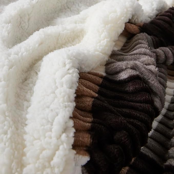 Blanket for Women, Sherpa Throw Blanket for Couch, Flannel Cozy Soft Checkered Blanket for Bed - Fleece, Dark Brown, 60x80 Inches