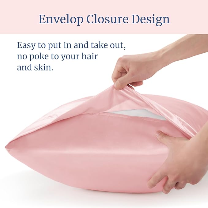 BEDELITE Satin Pillowcase for Hair and Skin, Super Soft and Cooling Similar to Silk Pillow Cases 2 Pack with Envelope Closure, Gift for Women Men(20"x40" King Size, Pink)