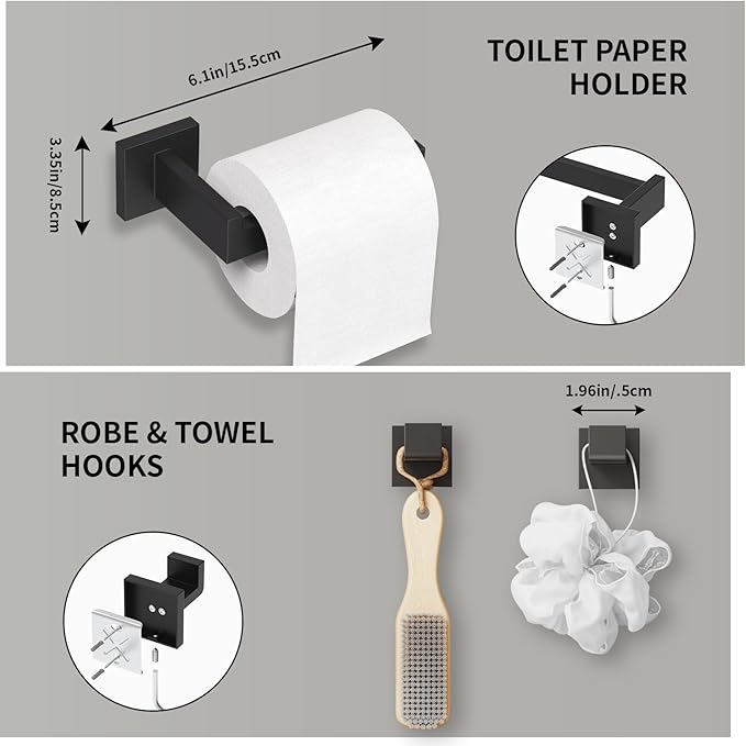 20-Pieces Matte Black Bathroom Accessories Set, 16 Inch Bath Towel Bar Set, SUS 304 Stainless Steel Bathroom Hardware Set, Towel Racks for Bathroom Wall Mounted