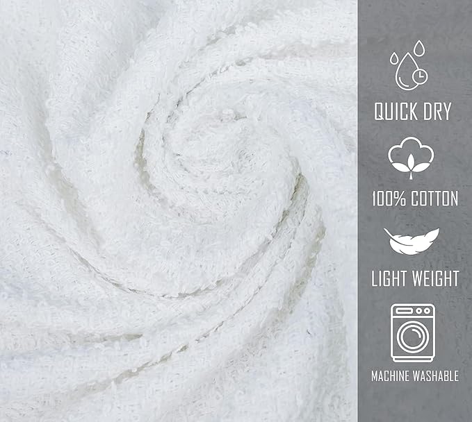 Pack of 24 White Bath Towels - Economy Cheap 22x44 Inches - Lightweight Quick Drying Towels Sets for Commercial Uses, Gym, Salon, Spa & Hair