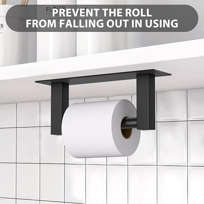 Black Self Adhesive Toilet Paper Holder, Stainless Steel Bathroom Toilet Paper Holder Stick On Wall Mount, Commercial Toilet Paper Dispenser Peel and Stick Toilet Paper Holder Adhesive