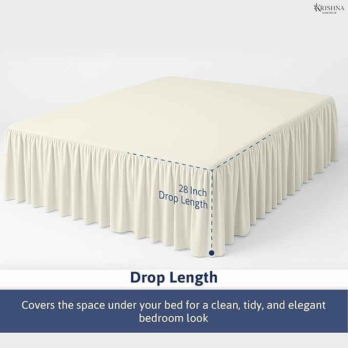KRISHNA Ruffled Bed Skirt with Split Corners Full, 100% Microfiber Hotel Quality, 28 Inch Drop Dust Ruffle Gathered Bedskirt with Platform, 54" x 75", Ivory