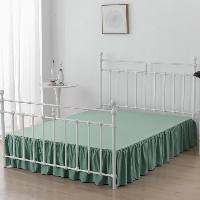 Bed Skirt Queen Size Ruffled Bed Skirt with Split Corners, 14 Inch Drop Dust Ruffle Bed Skirt with Platform, Sage Green, 14" Queen