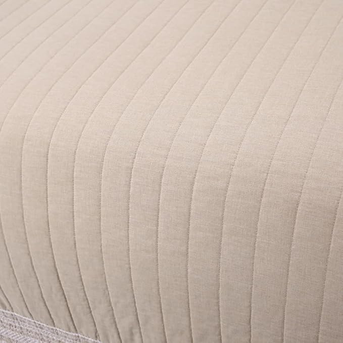Quilt Set Floral Leaves 3D Embroidery Pattern 3 PCS Cotton Reversible Quilted Embroidered Decorative Bedspreads Coverlet Set, Lightweight &Soft Queen Size Beige Bedding Coverlet for All Season