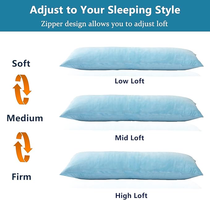 Body Pillow, Memory Foam Body Pillows for Adults Sleeping, Long Pillow for Bed, Big Large Firm Full Body Pillow for Side Sleeper, 20x54 Inch, Light Blue