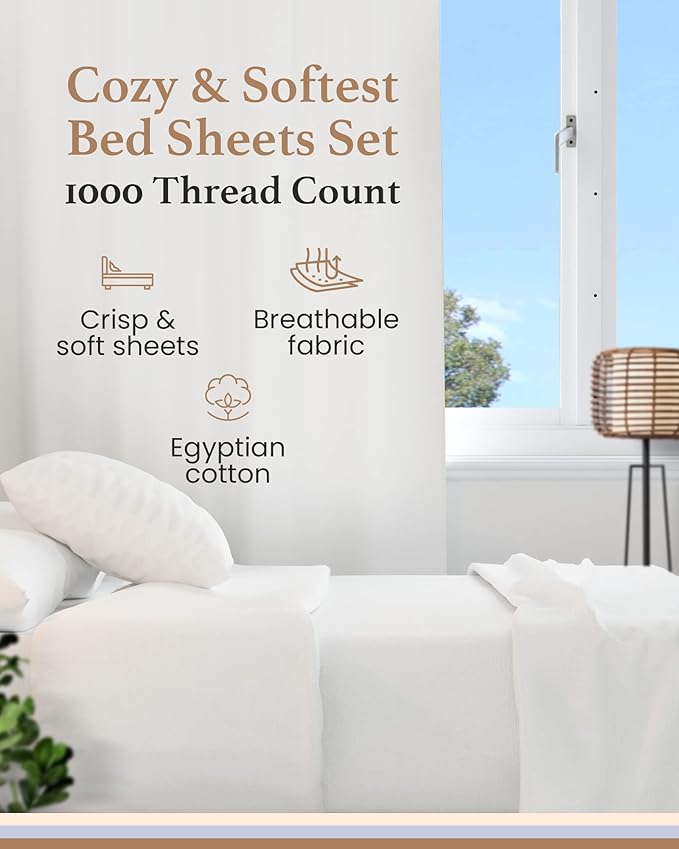 Good Sleep Bedding Twin XL Sheets - 100% Egyptian Cotton Bed Sheets, 4 Piece Twin XL Sheet Sets, Sateen Weave, Twin XL Sheets College Dorm Fits Upto 16"- White Twin XL