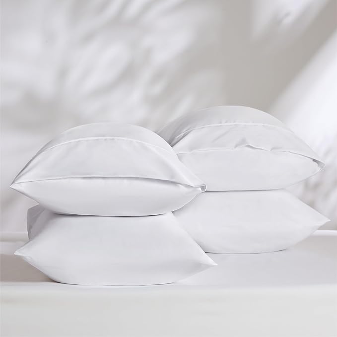 Bedsure Pillow Cases Standard Size Set of 4 - White Brushed Microfiber Pillowcases 4 Pack, Super Soft and Cozy Pillow Case Covers with Envelope Closure, Wrinkle, Fade and Stain Resistant, 20x26 Inches
