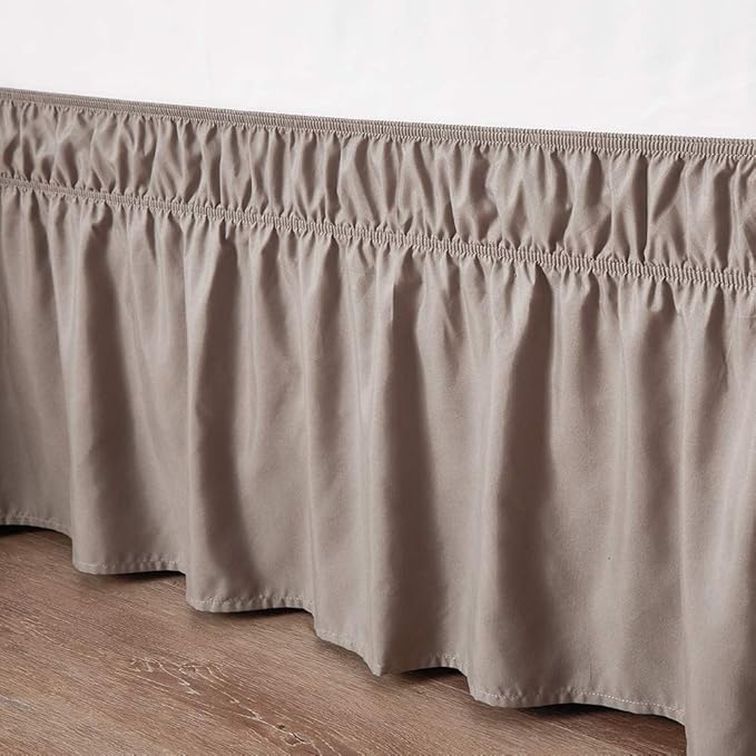 MEILA Wrap Around Bed Skirt Three Fabric Sides Elastic Dust Ruffled 24 Inch Tailored Drop,Easy to Install Fade Resistant-Taupe, Queen/King