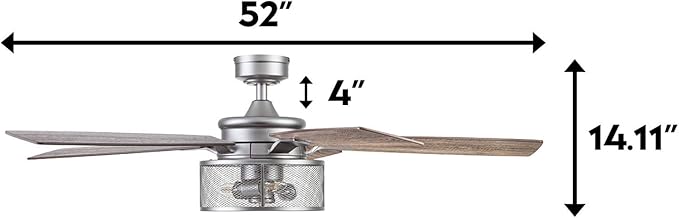Honeywell Ceiling Fans Carnegie, 52 Inch Industrial Style Indoor LED Ceiling Fan with Light, Remote Control, Dual Mounting Options, 5 Dual Finish Blades, Reversible Airflow - 51460-01 (Silver)