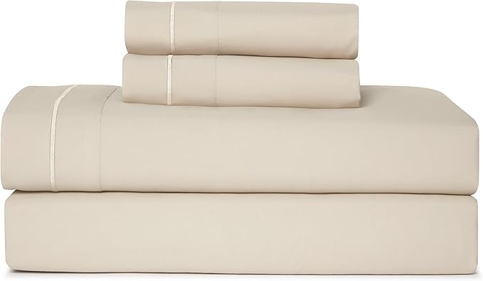 CASUAL LIVING King Sheets 4 Piece Set with 2 Pillowcases, Soft Microfiber Hypoallergenic Washable Deep Pocket Lightweight Bedding Elasticized, King Sheet Sets, Beige