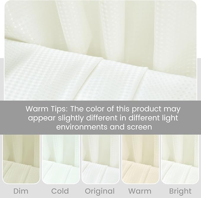 No Hook Shower Curtain with Snap in Liner Set Waffle Shower Curtain for Bathroom Hotel Style Fabric Waterproof Inner Liner，71" W x 74" H, Ivory