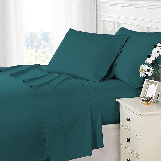Pizuna Pure 100% Cotton California King Size, 800 Thread Count Long Staple Cotton Crisp Sateen Sheets with 15" Deep Pocket (Combed Colonial Blue Cotton Sheets California King)