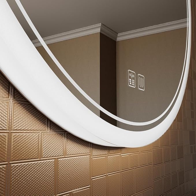 KWW Round Mirror Bathroom LED Lighted Mirror, Illuminated Dimmable Anti-Fog Wall-Mounted Makeup Vanity Mirror with Lights (23.5" L x 23.5" W)