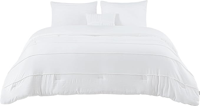 Bedsure Full Comforter Set - 4 Pieces Pinch Pleat Bed Set, White Boho Bedding for All Season, 1 Soft Comforter, 2 Pillowcases, 1 Decorative Pillow