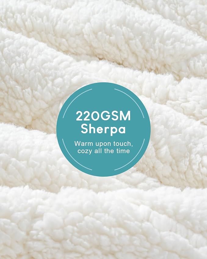 Cottonblue Jacquard Weighted Blanket 15lbs for Queen Ded - Ultra Soft, Cozy Comfort Sherpa Blanket for Relax and Sleep, Heavy Bed Blankets with Cemaric Beads, 48x72 in 12 lbs, Cream White