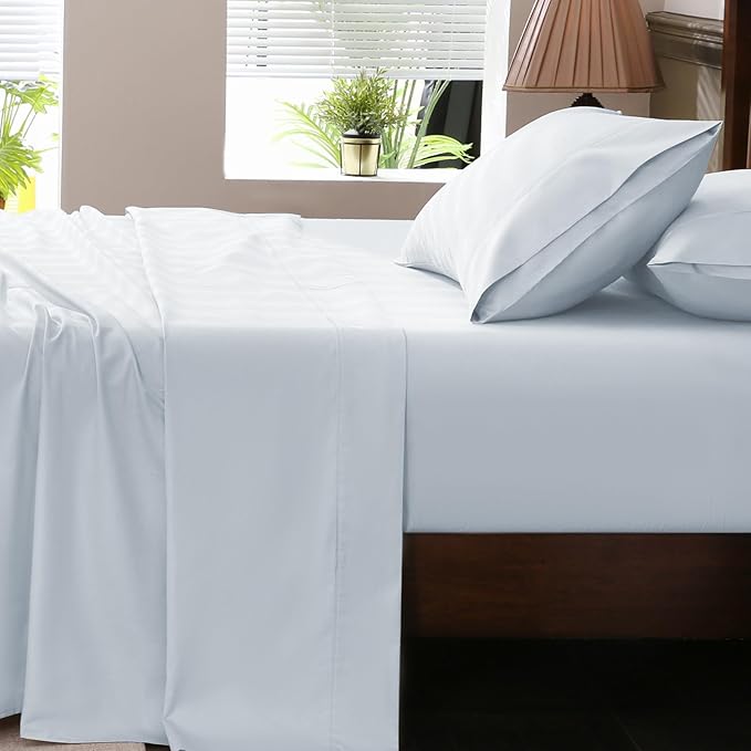 Extra Deep Pocket California King Sheets 18-24 Inch 1000 Thread Count 100% Egyptian Cotton Sateen Weave Soft Breathable 4 Pieces（California King,Light Blue）