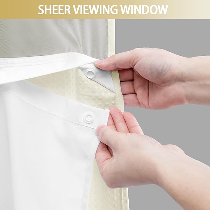 YellyHommy No Hook Shower Curtain with Snap in Liner Set Less Waffle Shower Curtain for Bathroom (Cream, 87" L x 72" W)