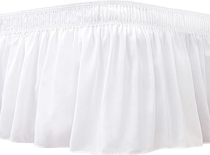 Biscaynebay Wrap Around Bed Skirts for Full & Full XL Beds with Long Drop of 18", White Adjustable Elastic Dust Ruffles Easy Fit Wrinkle and Fade Resistant Silky Luxurious Fabric Machine Washable