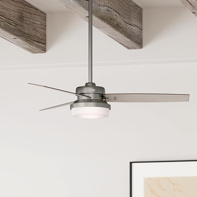 Hunter 52 inch Indoor Ceiling Fan with LED Light and Remote Control - Standard Mount Ceiling Fan, 3 Blades, For Bedroom, Living Room, or Kitchen - Sentinel 59211, Brushed Slate
