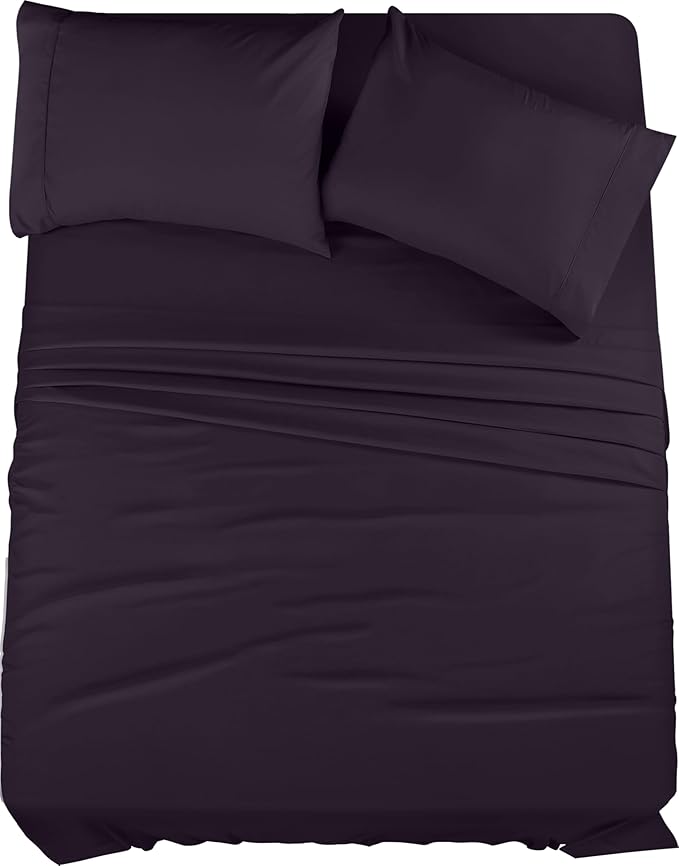 Utopia Bedding Queen Sheet Set – 4 Piece Bed Sheets for Queen Size Bed, Soft and Breathable Microfiber, Includes 1 Fitted Sheet, 1 Flat Sheet and 2 Pillowcases (Dark Purple)