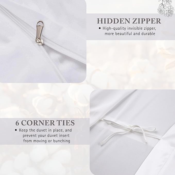 1000 TC Embroidered Duvet Cover Queen Size Set 100% Egyptian Cotton - Luxurious 1 Comforter Cover 2 Pillow Shams - 3 PC Quilt Cover Hotel Quality Long Staple Bedding (White & Burgundy)