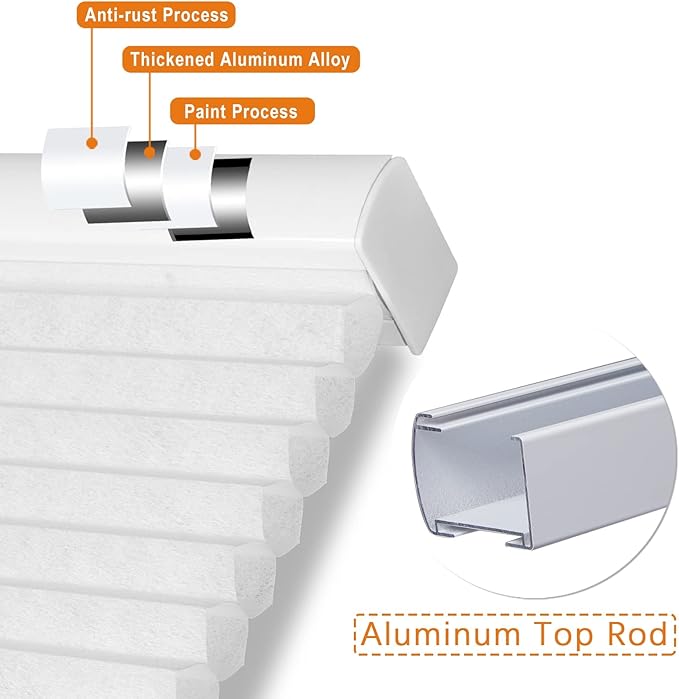 Persilux Light Filtering Cordless Cellular Shades 1.5" Cellular Blinds for Windows, Office, and Sliding Glass Doors, White, 93" W x 54" H