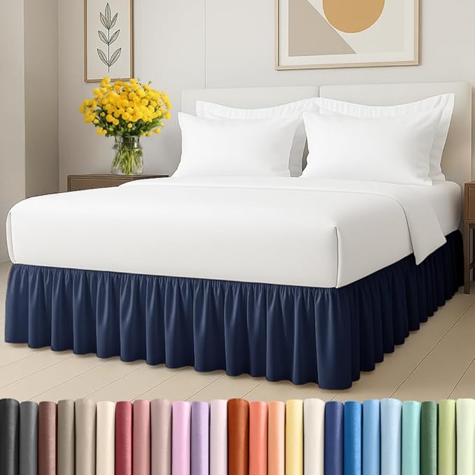 Bedskirt Queen Size Ruffle - 18 inch Drop Dust Ruffle Bed Skirt with Platform - Ultra-Soft, Easy Fit, Premium Hotel Quality - Wrinkle, Fade & Shrink Resistant - for Women, Men, Kids and Teens - Navy