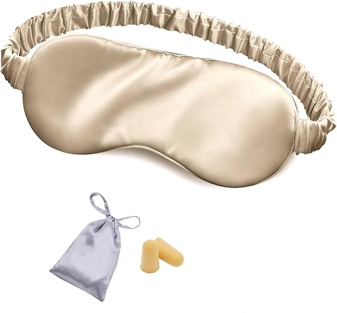 OLESILK Silk Sleep Eye Mask Blindfold with Double Layer Silk Filling for Full Night's Sleep, Luxury Eye Cover Eyeshade for Women Men with Travel Bag and Ear Plugs, Taupe