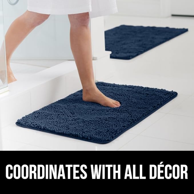 GORILLA GRIP Bathroom Rug Sets 3 Piece, Bath Mat Set and Oval Toilet Base with Rubber Backing, Plush Absorbent Shaggy Chenille Washable Mats, Includes 24x19.5, 24x17 and 36x24 Inch Rugs, Navy