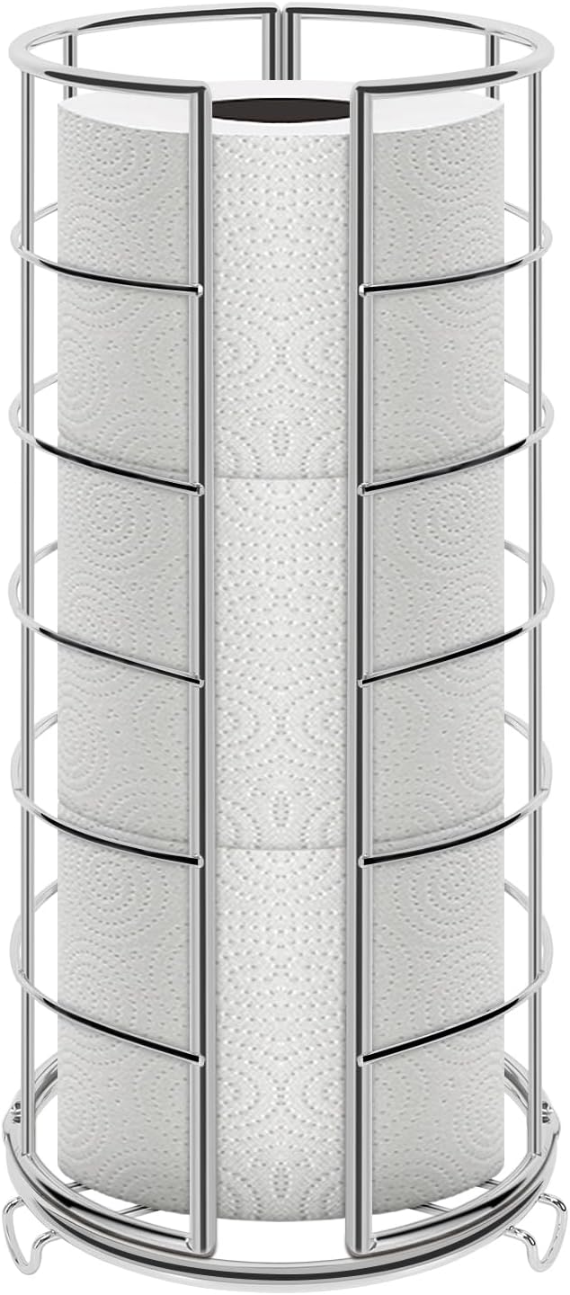 NearMoon Toilet Paper Organizer Stand, Free Standing 3 Rolls Tissue Storage, Metal Bathroom Accessory, Rustproof Toilet Roll Holder for Kitchen Countertop Inside Cabinet Shelf(Metal Base, Chrome)