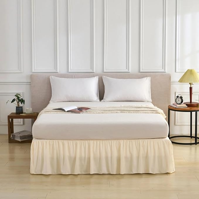 Bed Skirt Queen Size Ruffled Bed Skirt with Split Corners, Queen Bed Skirts 14 Inch Drop with Platform, 14'' Queen, Beige