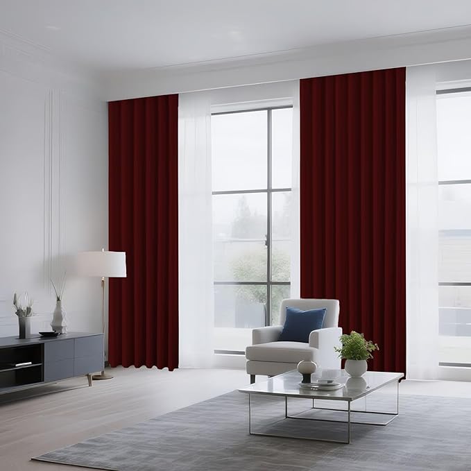 CUCRAF Burgundy Red Blackout Curtains 54 inch Length 2 Panels Set, Rod Pocket Room Darkening Drapes for Bedroom Living Room, Insulated Thermal Light Blocking Window Curtain (W52 x L54 Inch)
