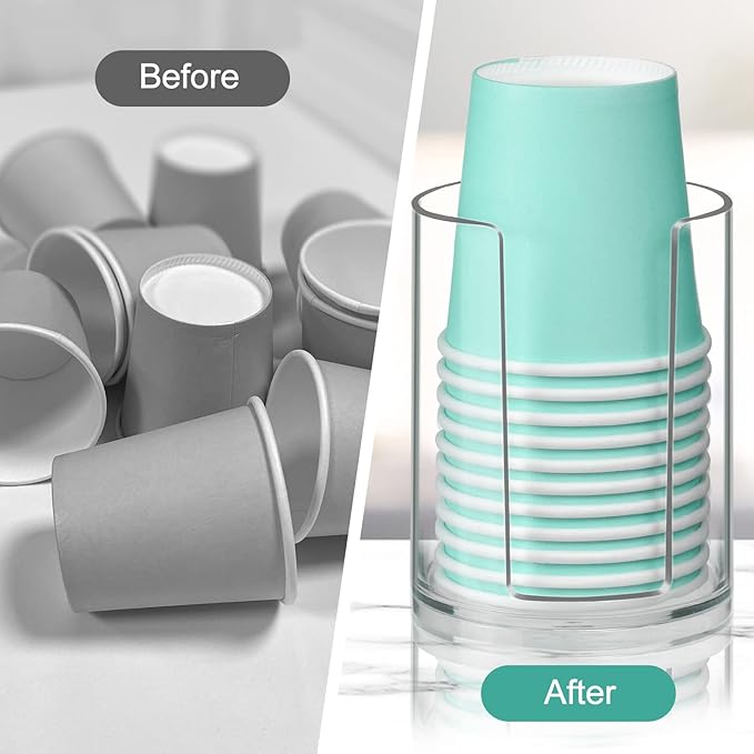 Bathroom Cup Dispenser, Disposable Mouthwash Cups Holder Fit 3oz Small Paper Cups, Clear Plastic Cup Dispenser for Bathroom Vanity Countertop Rinsing Cups Storage (2 Pack)