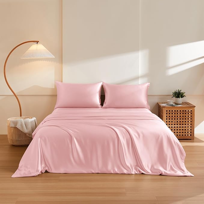 THXSILK 100% Pure Mulberry Silk Duvet Cover Set 3 Piece, 6A+ Grade Luxury Soft Bedding Silk Sheets for Hair and Skin, 1 Pcs Quilt/Comforter Cover with 2 Zippered Pillowcases (Charming Pink, Full)
