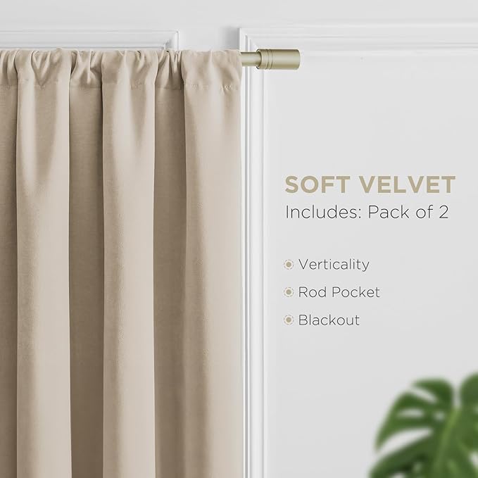 Joydeco Latte Coffee Velvet Curtains 90 Inches 2 Panels, Luxury Thermal Insulated Soft Curtains for Bedroom & Living Room, Room Darkening Velvet Drapes, Rod Pocket (52W x 90L)