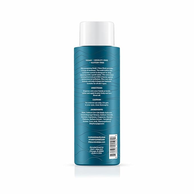Oars + Alps Men's Moisturizing Body and Face Wash, Skin Care Infused with Vitamin E and Antioxidants, Sulfate Free, Fresh Ocean Splash, 3 Pack