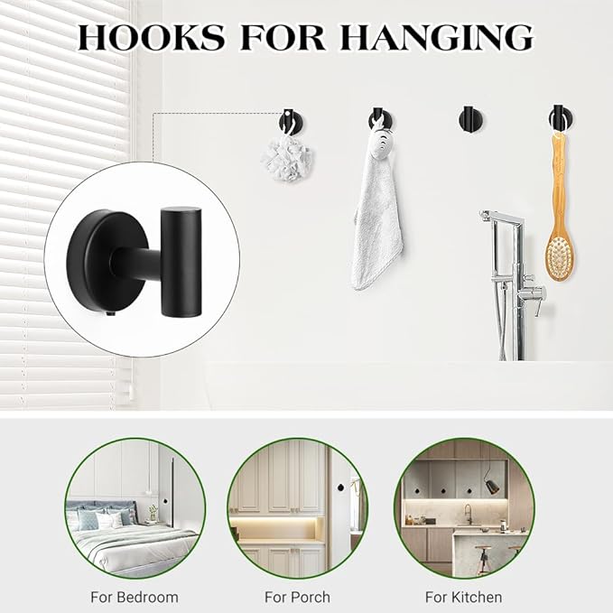 Matte Black Bathroom Towel Bar Set, 14-Piece Stainless Steel Hardware Bathroom Accessories, 16" and 24" Towel Racks for Bathroom Walls