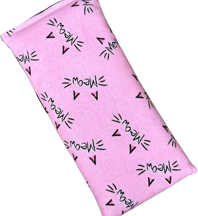 Microwave Heating Pad Filled with Flax Seed and Choice of Dried Herbs, Herbal Cold Pack, Good Size for Back Pain and Cramps, Hot and Cold Therapy, 6" x 12" (Meow, Peppermint & Chamomile)