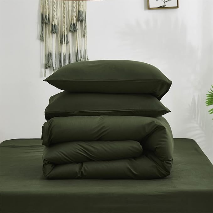 Cottonight Army Green Comforter Set California King Olive Green Bedding Set Cal King Dark Color Solid Blanket Quilts Modern Soft Breathable 3 Piece Comforter Set for Women Men