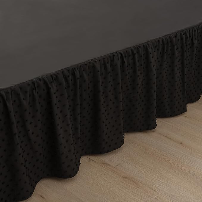 Tufted Dot Bed Skirt Queen Size Ruffled Bed Skirt with Split Corners, 14 Inch Drop Dust Ruffle Bed Skirts with Platform, Black