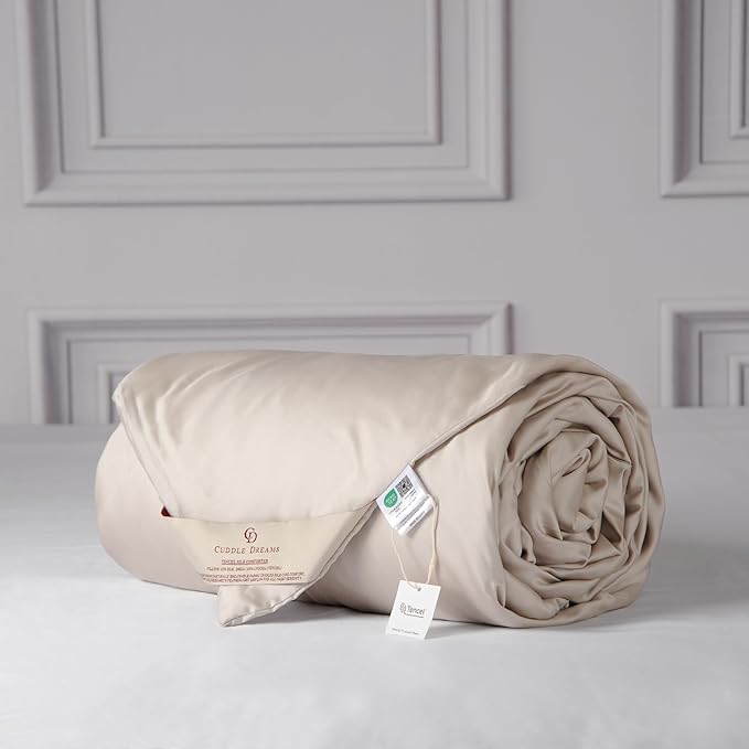 CUDDLE DREAMS Lightweight Silk Filled Comforter for Summer, Detachable Tencel Duvet Cover for Easy Care, Naturally Breathable (Light Pewter, Queen)